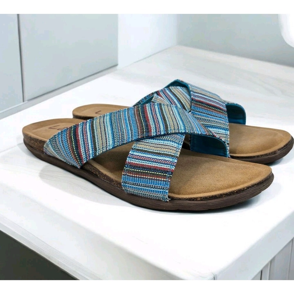 Lamo Leyla Cross Strap Slide-on Sandals Canvas Suede Comfort Women's 9 EUC